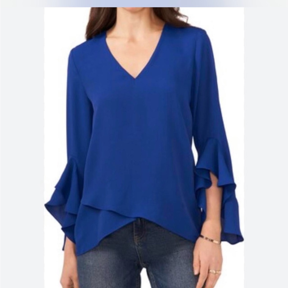 Vince Camuto Elegant Blue V-Neck Ruffle Sleeve Top Size S